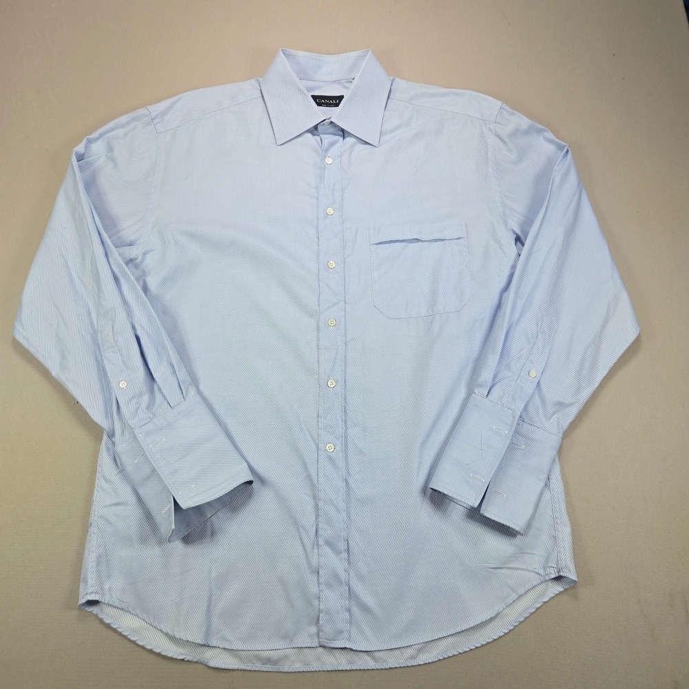Canali Dress Shirt Striped French Cuff Light Blue Mens 17 43